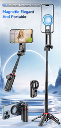 Yuxns Magnetic Mini Selfie Stick Tripod for Cellphone with Extension Rod Wireless Remote, Fill Light Option, for Smartphone Vlog Shoot