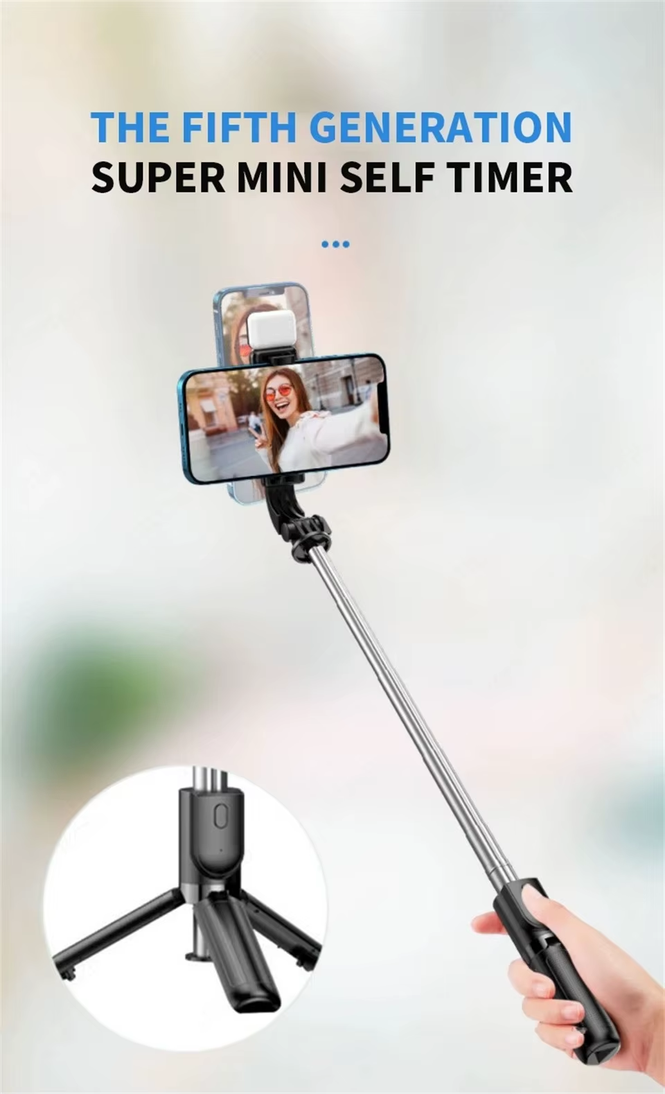 Yuxns Portable Mini Selfie Stick Led Fill Light Foldable Tripod Phone Stand Holder Support Wireless Bluetooth Remote Control Shutter