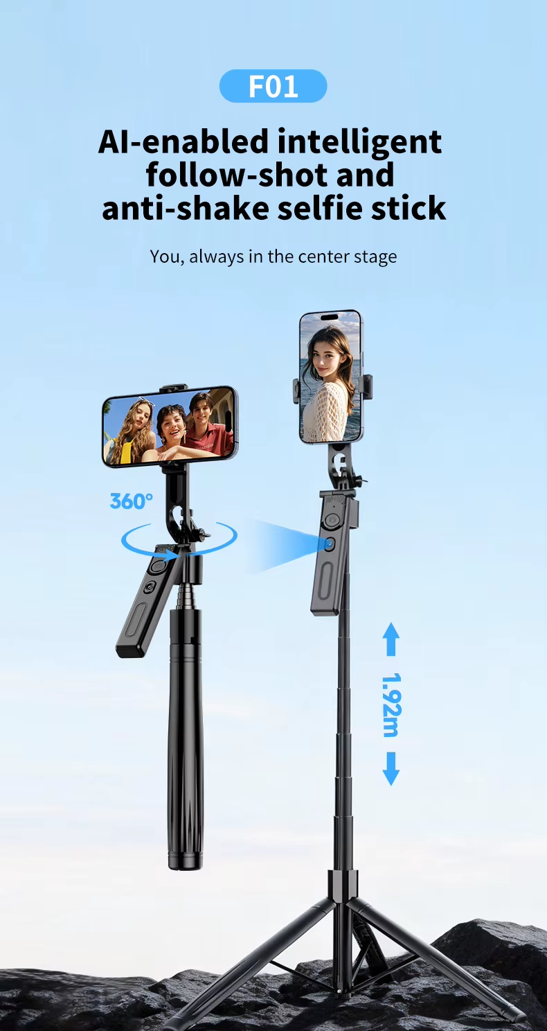 Yuxns FANGTUOSI 192cm Tripod for Smartphone 360°Auto-Rotation Shooting Selfie Stick Phone Stand AI Face Following, with Remote Control