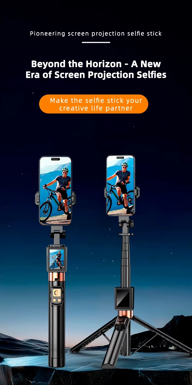 Yuxns Screen Mirroring Selfie Stick WIFI projection Screen Tripod Real Time Display Selfie Monitor For Smartphone Vlog Video Recording