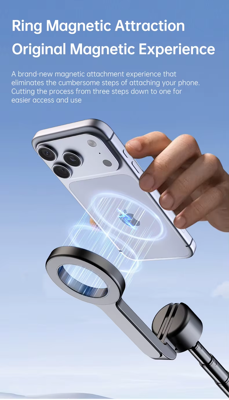 Yuxns 1.8m Extendable Double-sided Magnetic Phone Selfie Stick with Remote Auto-Open Tripod for iPhone 17/16/15 Live Streaming Vlog