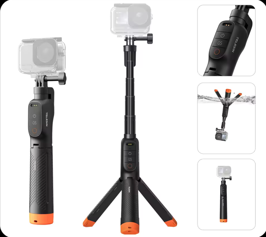 Yuxns TELESIN Waterproof Bluetooth Floating Selfie Stick Tripod for DJI Osmo Action 6 5 Pro 4 15M Diving Stick 3-in-1 Hand Grip Tripod