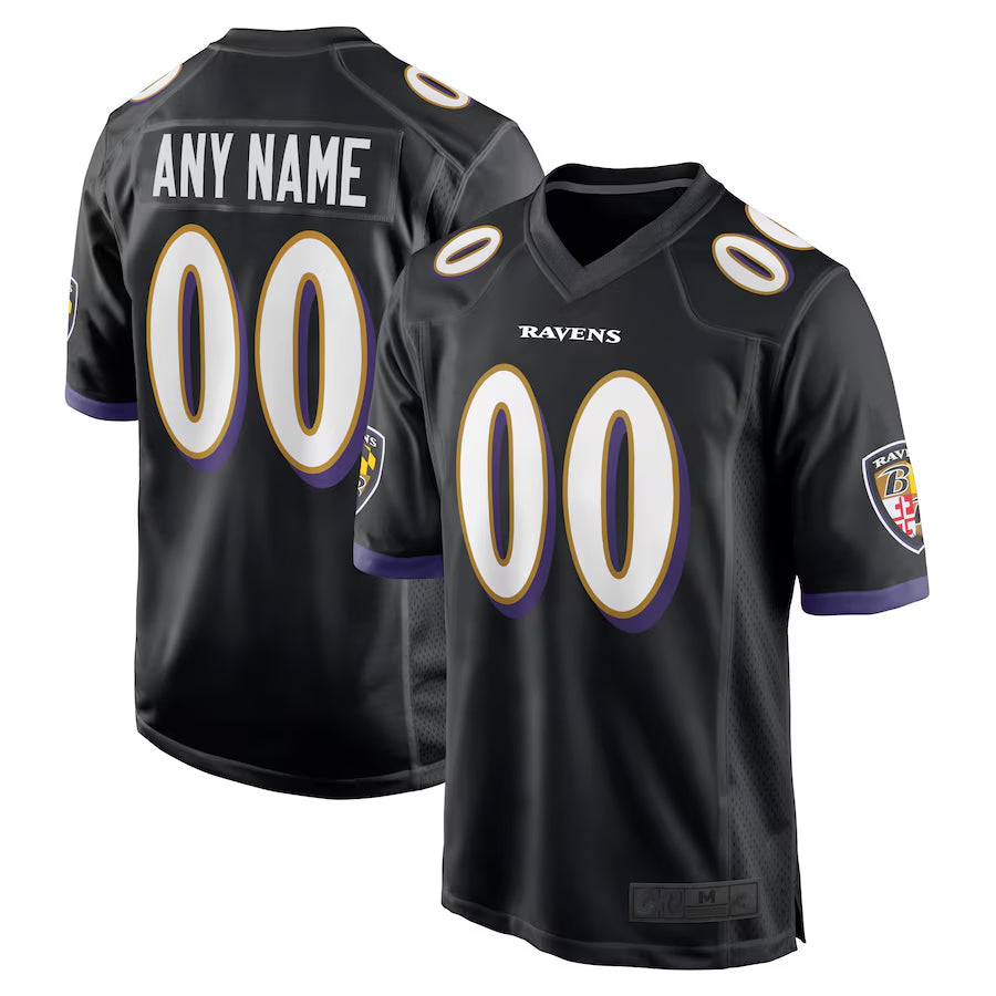 Yuxns Custom B.Ravens Black Home Game Stitched Jerseys