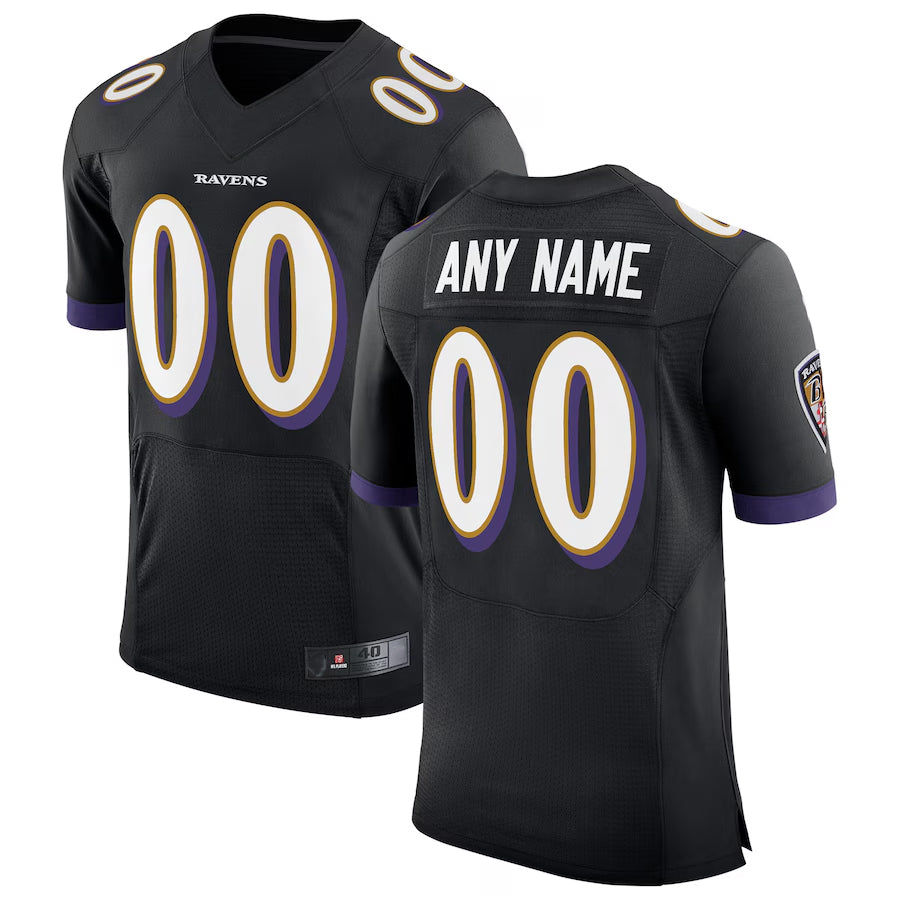 Yuxns Custom B.Ravens Black Speed Machine Elite Stitched Jerseys