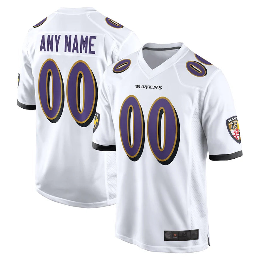 Yuxns Custom B.Ravens White Home Game Stitched Jerseys