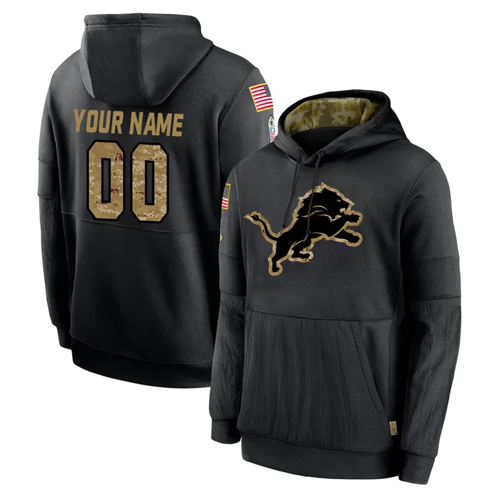 Yuxns Custom D.Lions Black Salute to Service Hoodies Limited Game Any Name & Numbers Stitched Jerseys