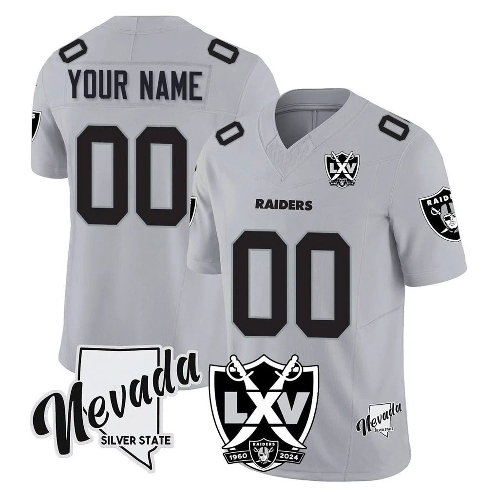 Yuxns Custom LV.Raiders Gray 65th Anniversary Vapor Limited Home Game Any Name & Numbers Stitched Jerseys