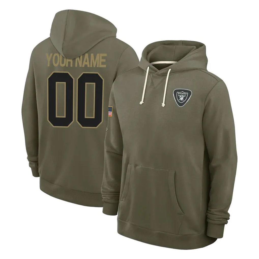 Yuxns Custom LV.Raiders Olive Salute to Service Pullover Hoodies Limited Any Name & Numbers Stitched Jerseys
