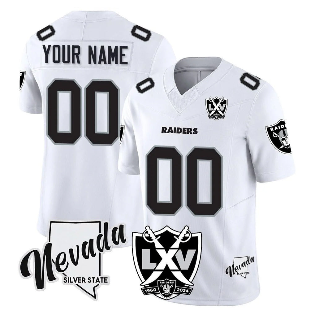 Yuxns Custom LV.Raiders White 65th Anniversary Vapor Limited Home Game Any Name & Numbers Stitched Jerseys