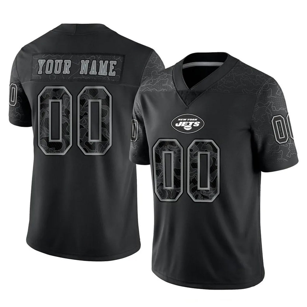 Yuxns Custom NY.Jets Black Limited Reflective Home Game Any Name & Numbers Stitched Jerseys