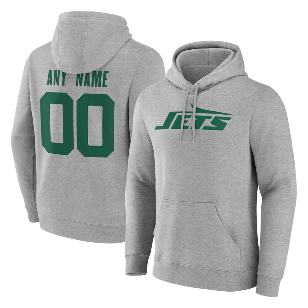 Yuxns Custom NY.Jets Gray LOGO Pullover Hoodies Limited Game Any Name & Numbers Stitched Jerseys