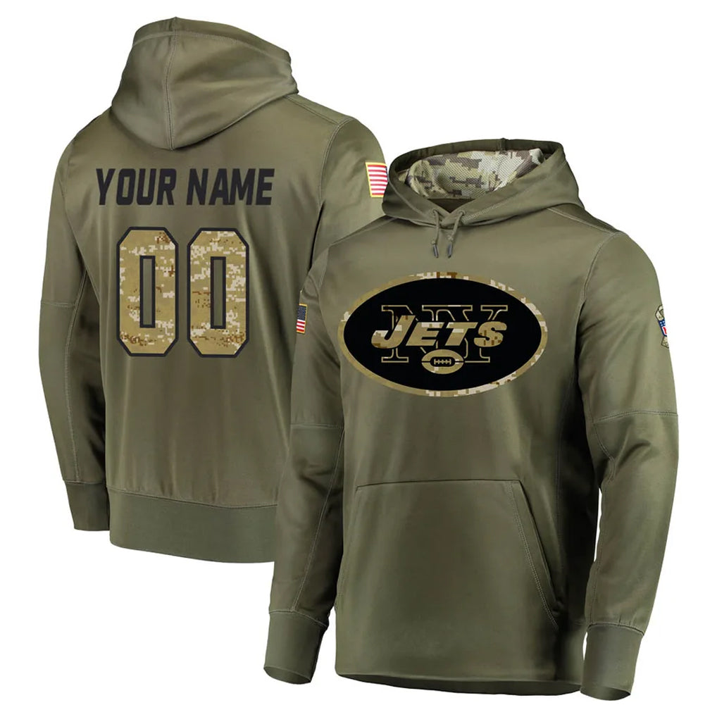 Yuxns Custom NY.Jets Olive Salute to Service Pullover Hoodies Home Game Any Name & Numbers Stitched Jerseys