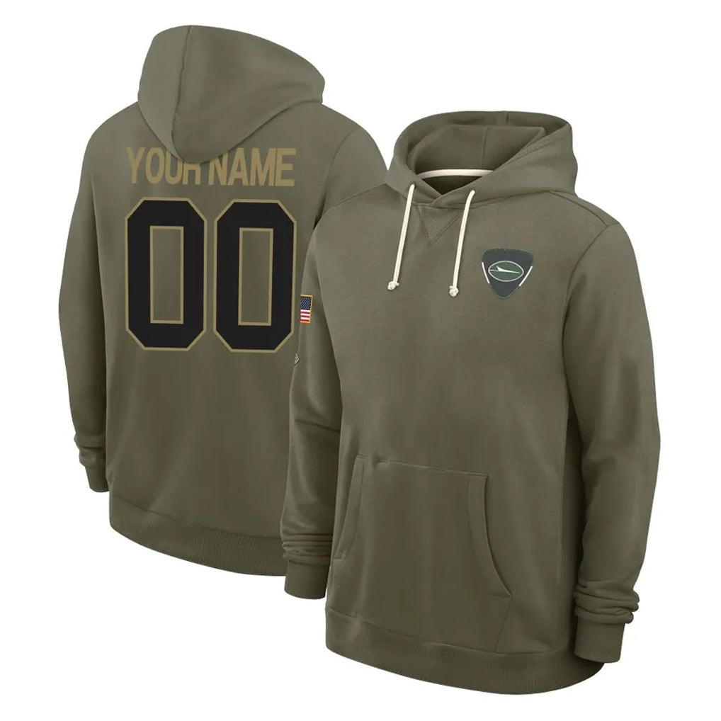 Yuxns Custom NY.Jets Olive Salute to Service Pullover Hoodies Limited Any Name & Numbers Stitched Jerseys