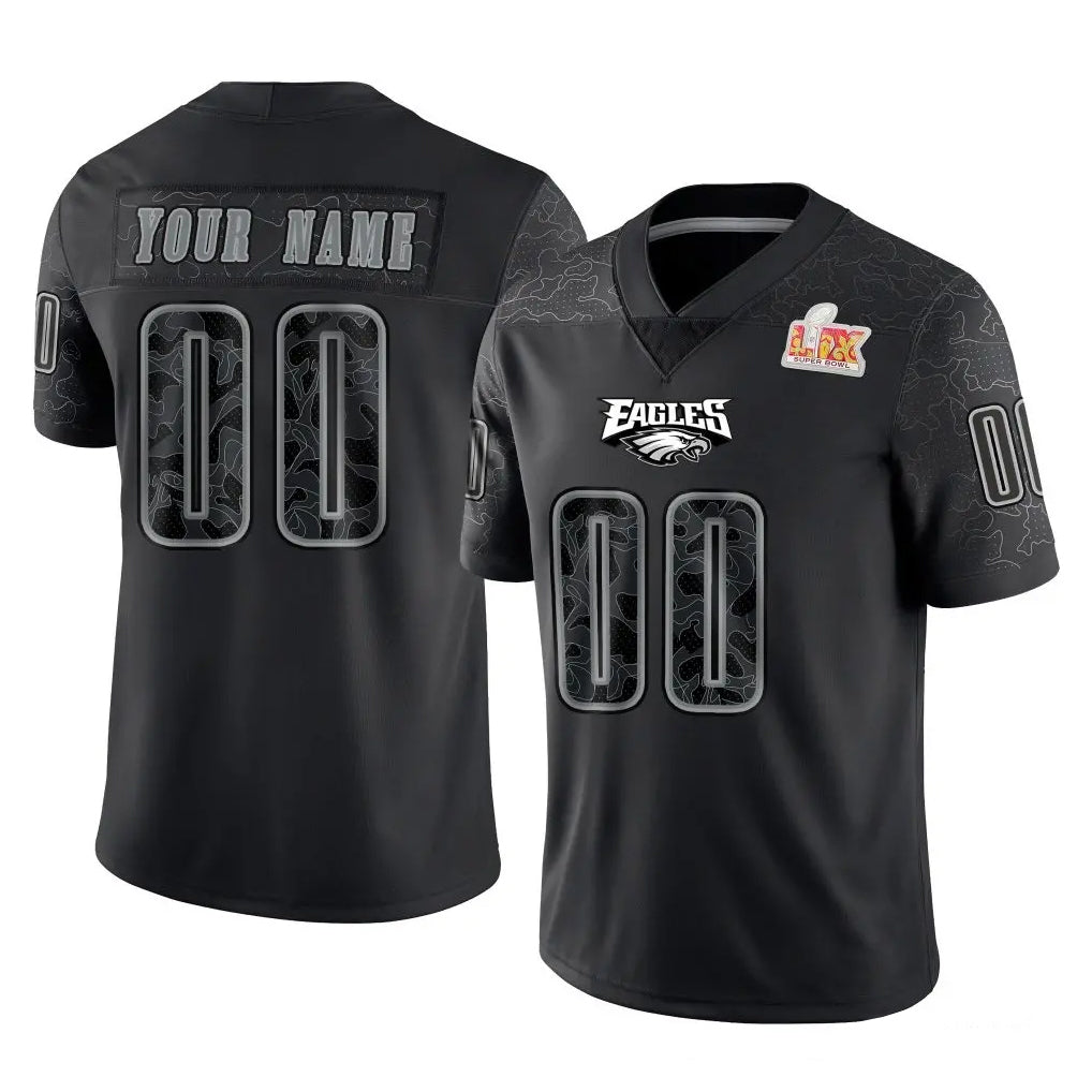 Yuxns Custom P.Eagles Black Fashion Super Bowl LIX Home Game Any Name & Numbers Stitched Jerseys