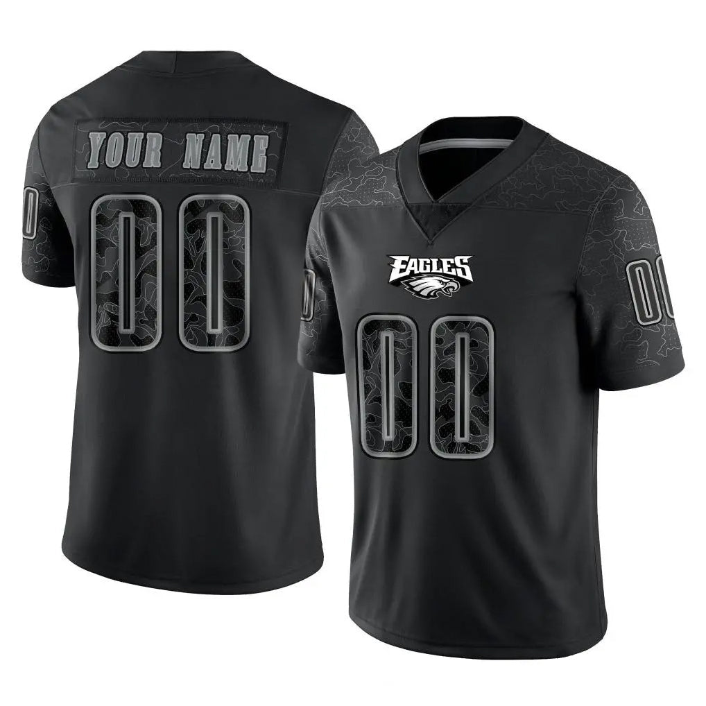 Yuxns Custom P.Eagles Black Reflective Limited Home Game Any Name & Numbers Stitched Jerseys