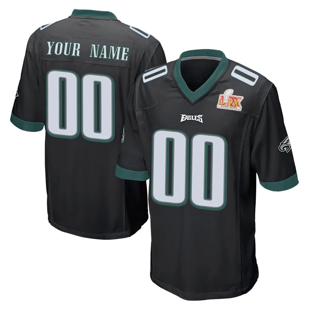 Yuxns Custom P.Eagles Black Super Bowl LIX Home Game Any Name & Numbers Stitched Jerseys