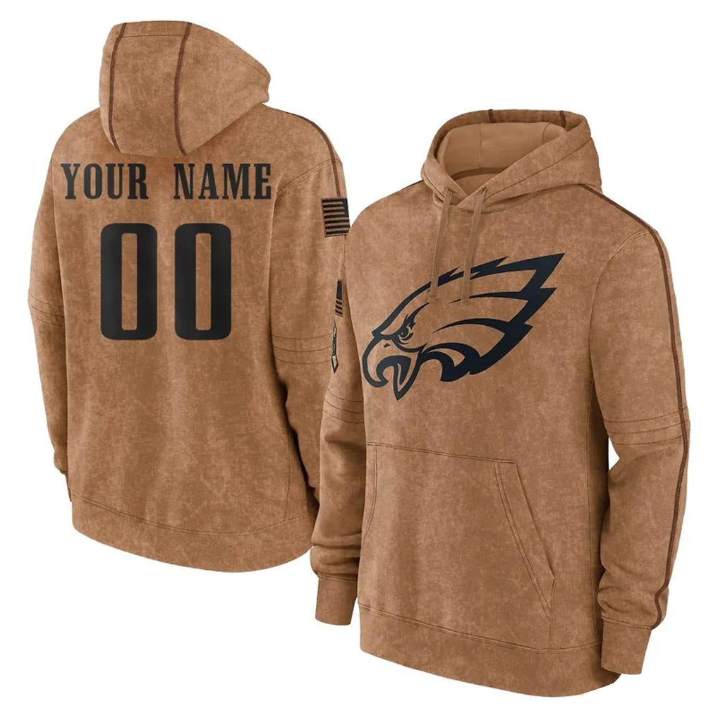 Yuxns Custom P.Eagles Brown Salute to Service Pullover Hoodies Limited Game Any Name & Numbers Stitched Jerseys