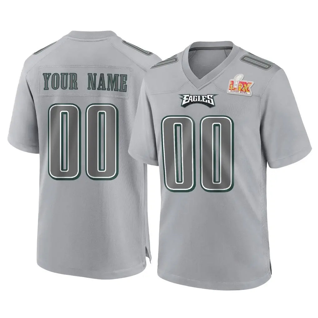 Yuxns Custom P.Eagles Gray Atmosphere Fashion Super Bowl LIX Home Game Any Name & Numbers Stitched Jerseys