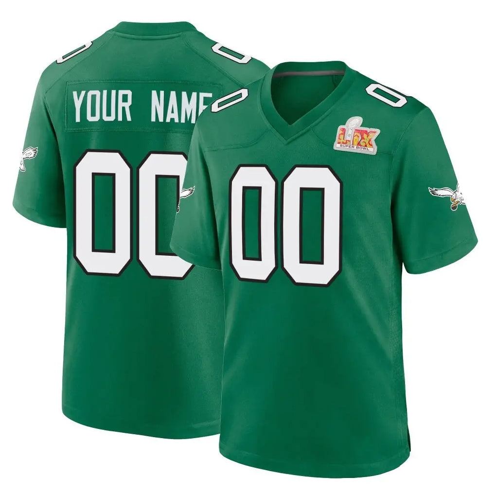 Yuxns Custom P.Eagles Green Kelly Alternate Super Bowl LIX Home Game Any Name & Numbers Stitched Jerseys