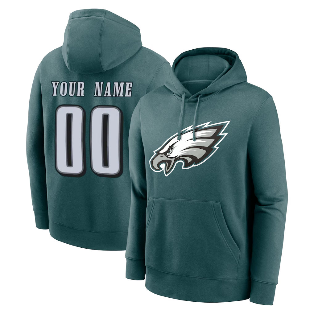 Yuxns Custom P.Eagles Midnight Green Performance Pullover Hoodies Home Game Any Name & Numbers Stitched Jerseys