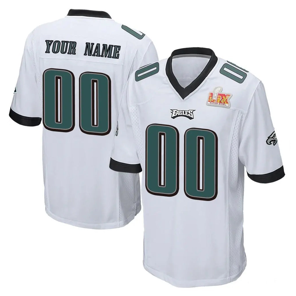 Yuxns Custom P.Eagles White Super Bowl LIX Home Game Any Name & Numbers Stitched Jerseys