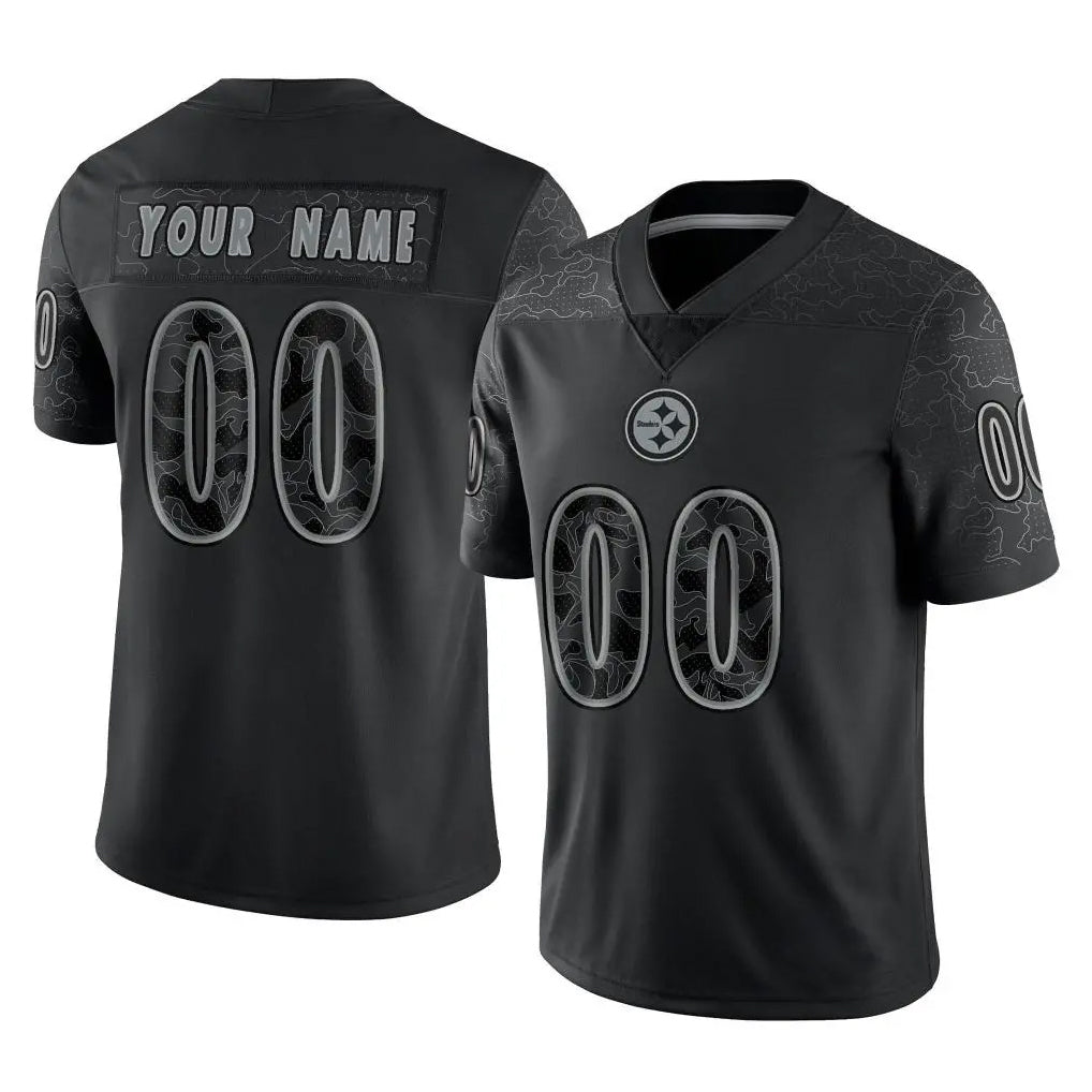 Yuxns Custom P.Steelers Black Reflective Limited Home Game Any Name & Numbers Stitched Jerseys