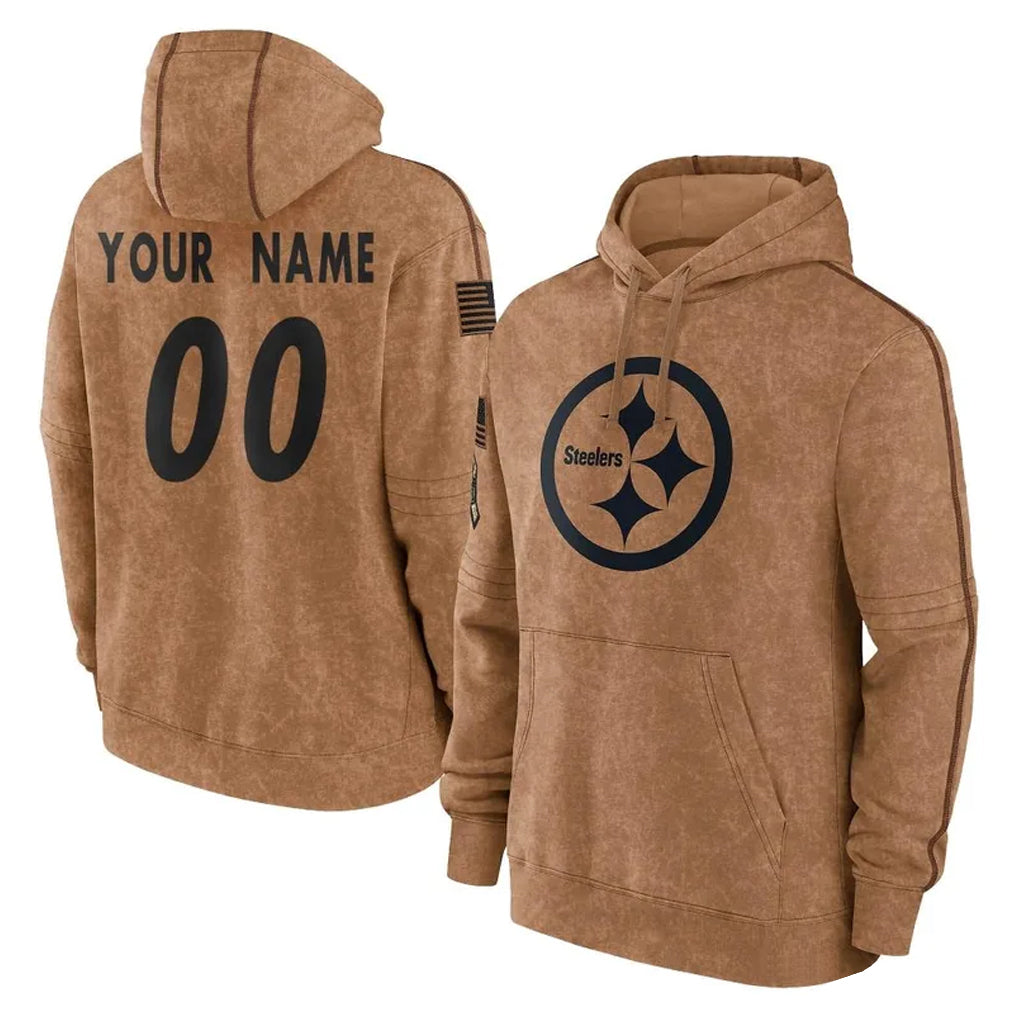 Yuxns Custom P.Steelers Brown Limited Salute to Service Pullover Hoodies Game Any Name & Numbers Stitched Jerseys