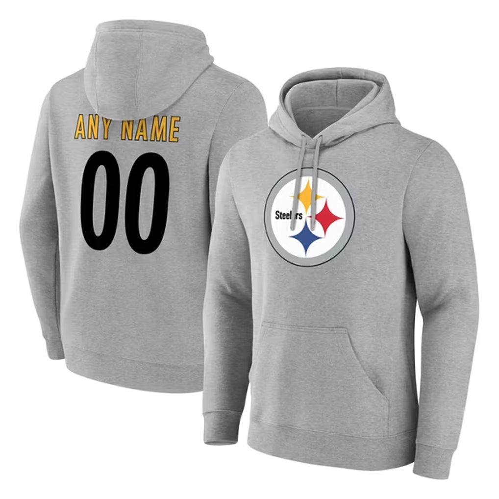 Yuxns Custom P.Steelers Gray LOGO Pullover Hoodies Limited Any Name & Numbers Stitched Jerseys