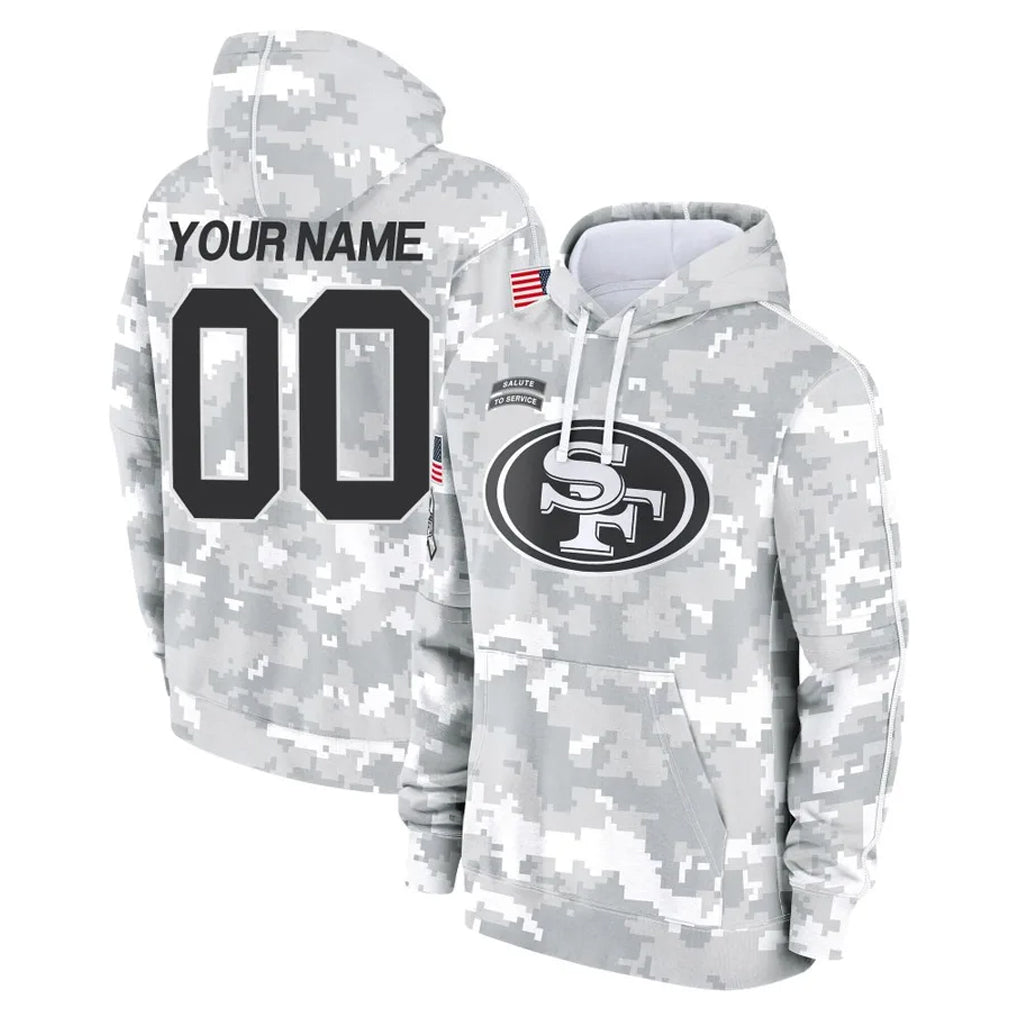 Yuxns Custom SF.49ers Arctic Camo Limited Salute to Service Pullover Hoodies Game Any Name & Numbers Stitched Jerseys