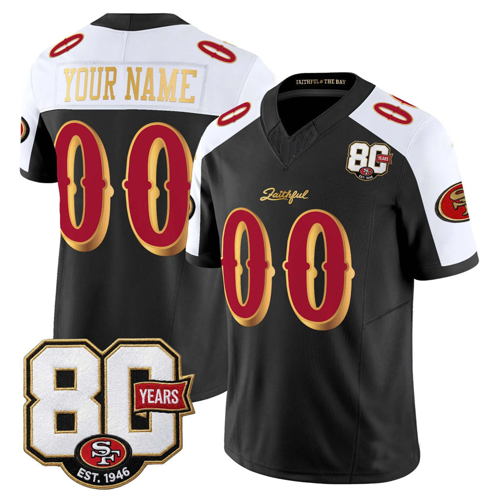 Yuxns Custom SF.49ers Black-White Limited 80th Rivalries Collection Home Game Any Name & Numbers Stitched Jerseys