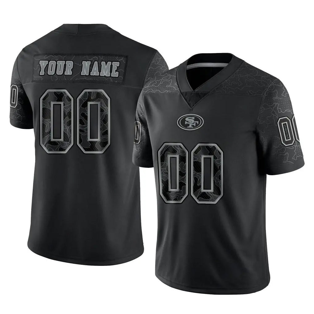 Yuxns Custom SF.49ers Black Limited Reflective Home Game Any Name & Numbers Stitched Jerseys