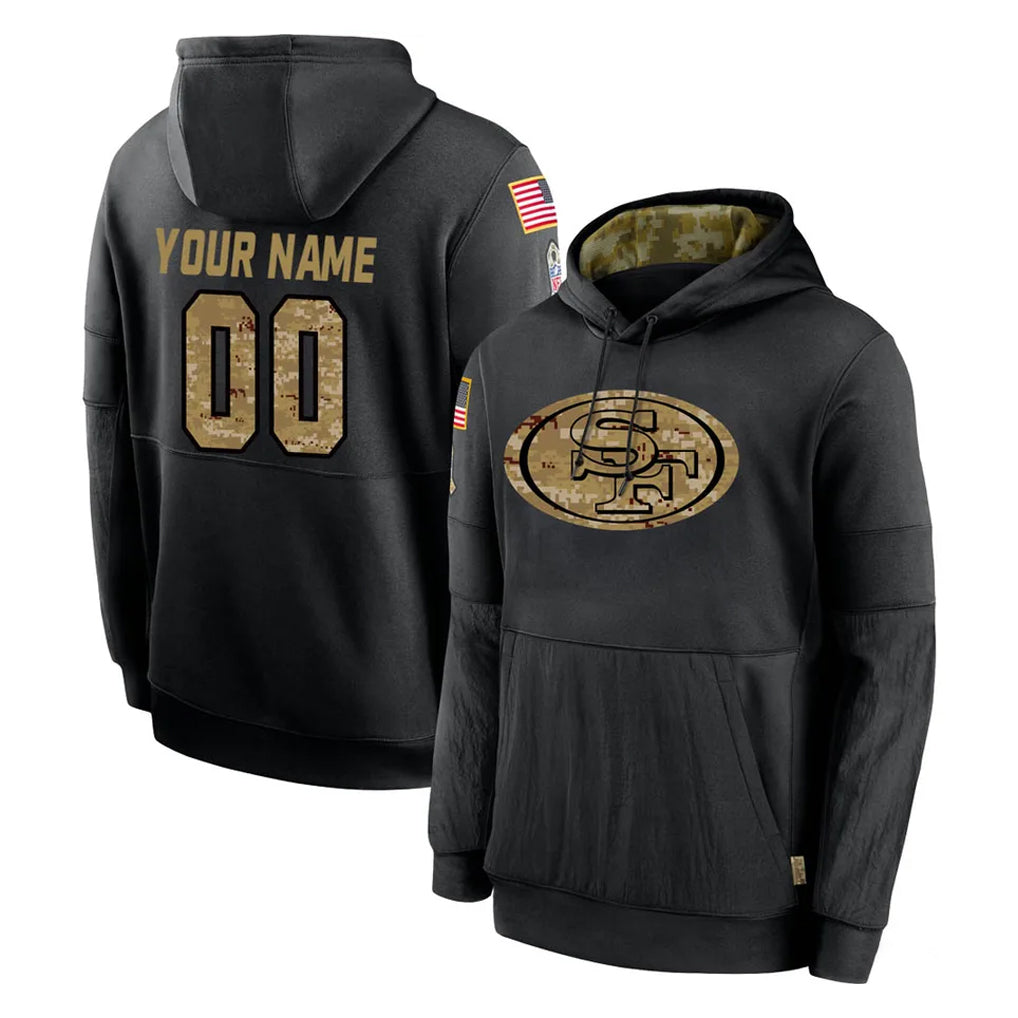 Yuxns Custom SF.49ers Black Salute to Service Sideline Performance Pullover Hoodies Home Game Any Name & Numbers Stitched Jerseys