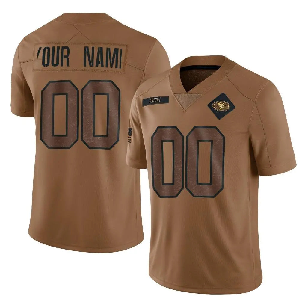 Yuxns Custom SF.49ers Brown Limited Salute To Service Home Game Any Name & Numbers Stitched Jerseys