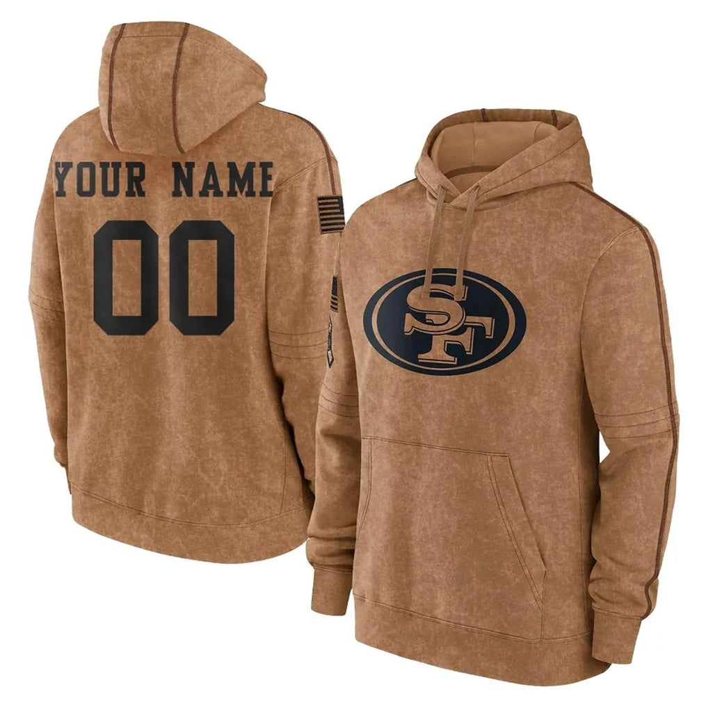 Yuxns Custom SF.49ers Brown Limited Salute to Service Pullover Hoodies Game Any Name & Numbers Stitched Jerseys