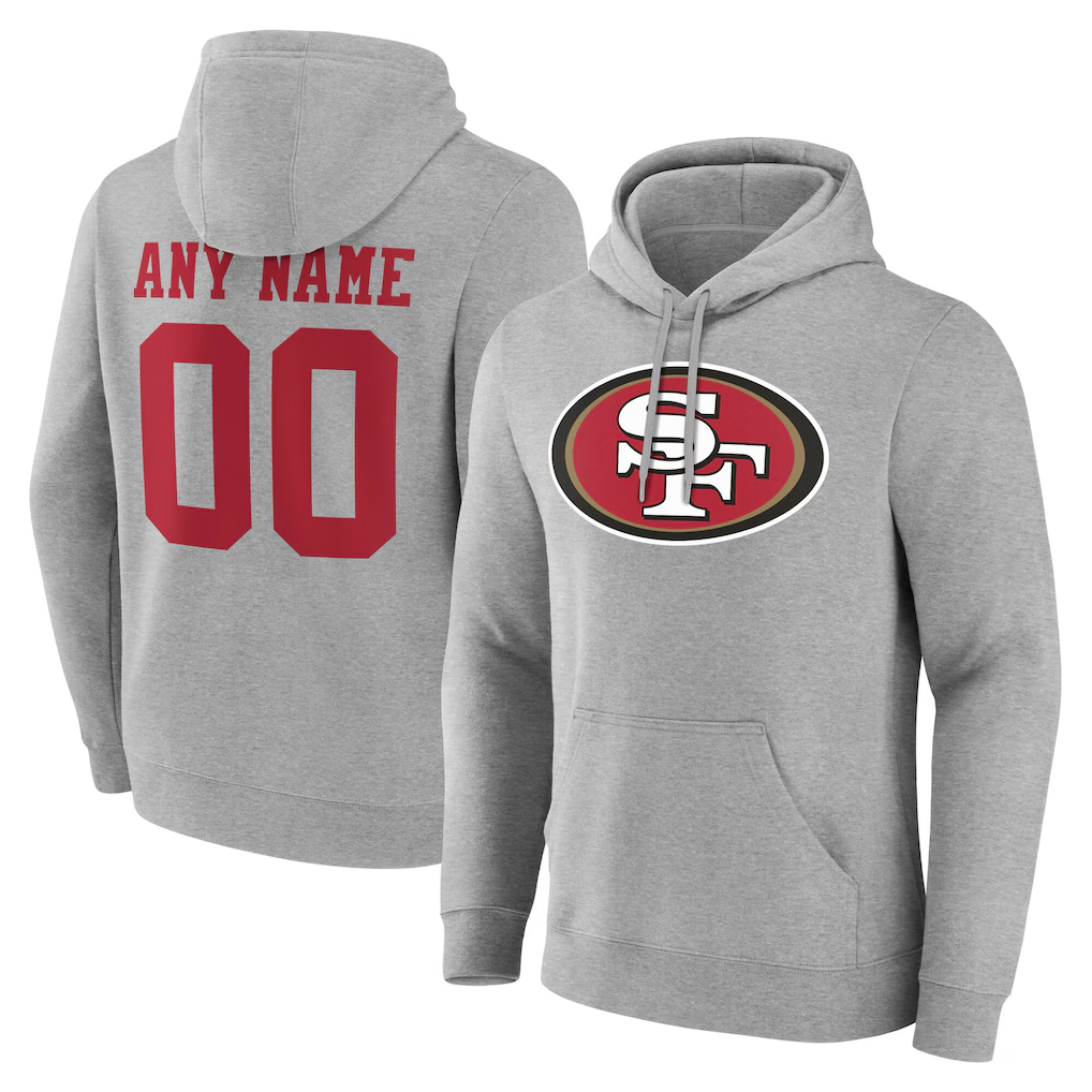 Yuxns Custom SF.49ers Gray Team Authentic Personalized Name & Number Hoodie Stitched Jerseys