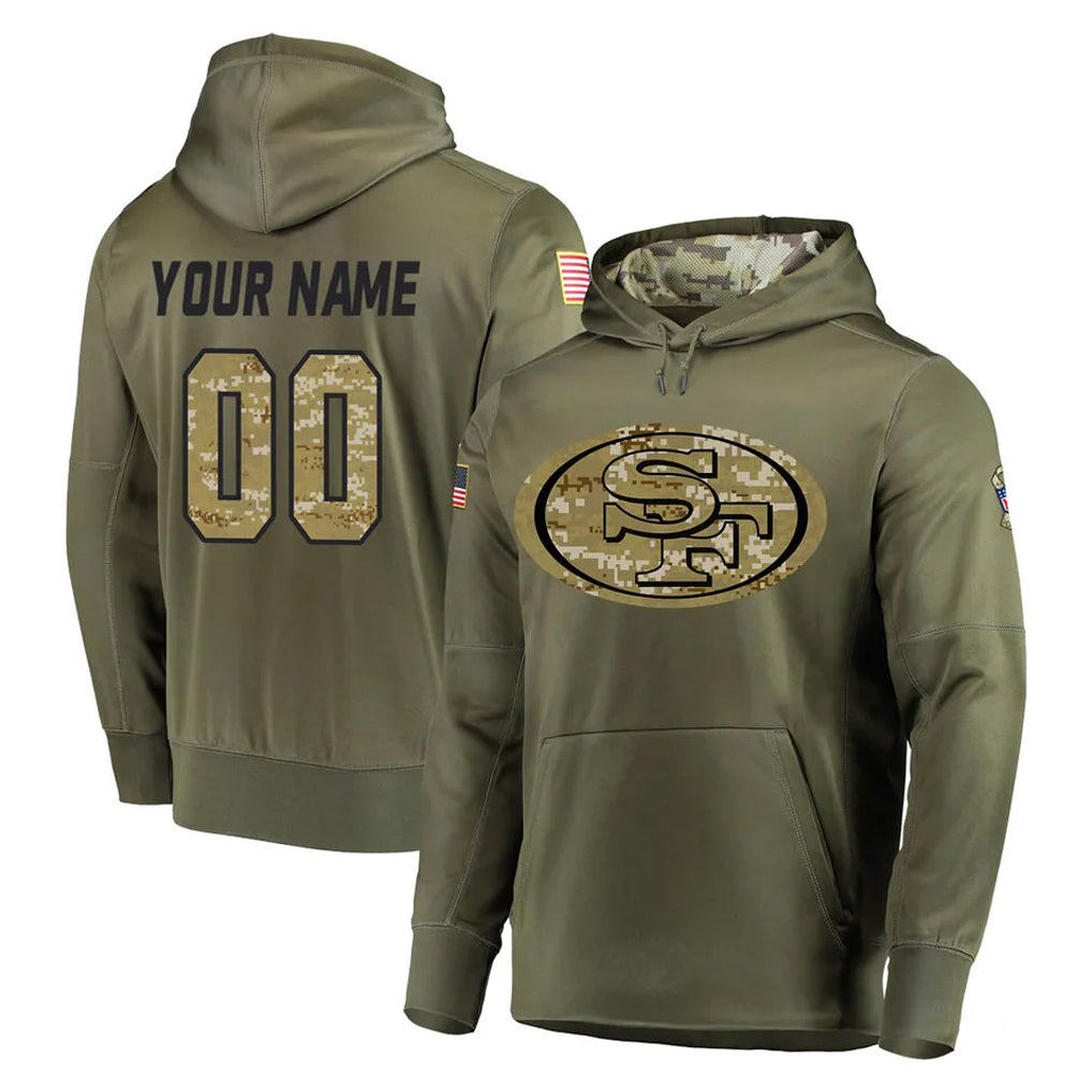 Yuxns Custom SF.49ers Olive Salute to Service Pullover Hoodie Home Game Any Name & Numbers Stitched Jerseys