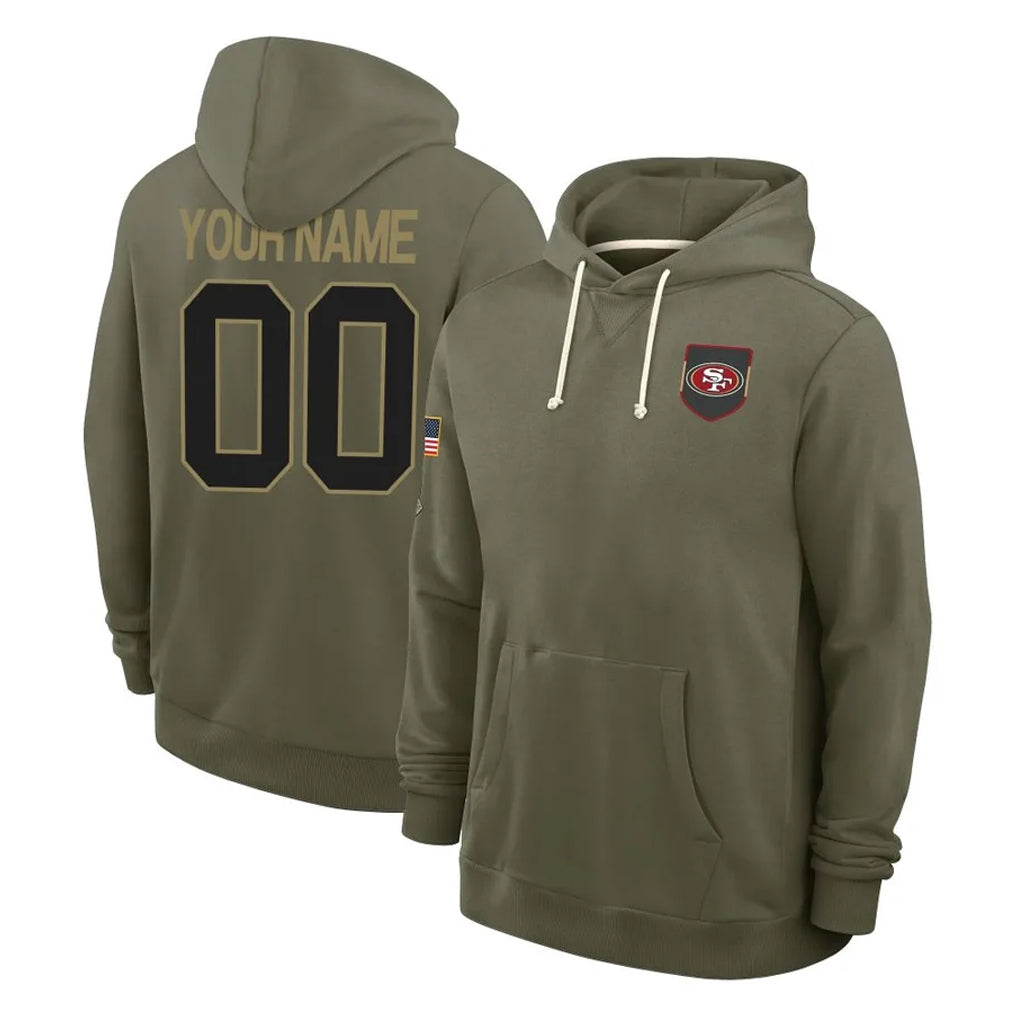 Yuxns Custom SF.49ers Olive Salute to Service Pullover Hoodies Limited Any Name & Numbers Stitched Jerseys