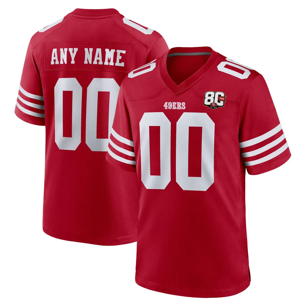 Yuxns Custom SF.49ers Red 80th Game Home Any Name & Numbers Stitched Jerseys