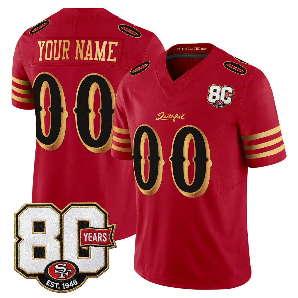 Yuxns Custom SF.49ers Red Limited 80th Rivalries Collection Home Game Any Name & Numbers Stitched Jerseys