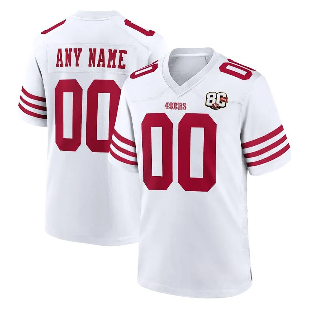 Yuxns Custom SF.49ers White 80th Game Home Any Name & Numbers Stitched Jerseys