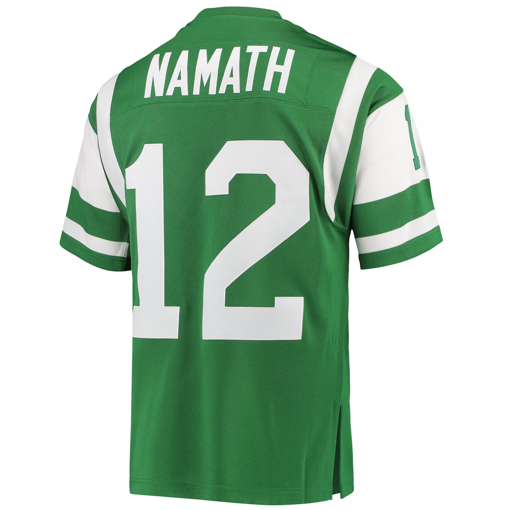 Yuxns NY.Jets1968 #12 Joe Namath Mitchell & Ness Green Authentic Throwback Retired Player Puhic Stitched Jerseys